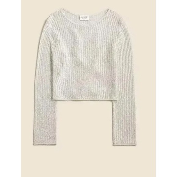 J.Crew Sweaters - J.Crew Collection Silver Metallic Tape Yarn Cropped Sweater BZ514 Womens Medium